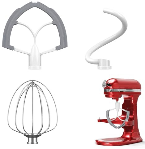 Flex Edge Beater 3Pcs for KitchenAid Mixer Attachments and Accessories Compatible with 6 Quart Lifting Stand Mixers (KN256 6-Wire Whip, 6QT Flat Beater Paddle, 6QT Dough Hook Attachment)