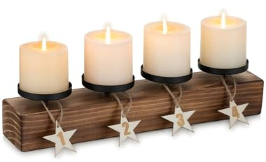 Romadedi Adventskranz Holz Modern Länglich: Kerzenhalter aus Massivem Kiefernholz mit Zahlen 1-4 - Adventsgesteck für Tischdeko Skandinavisch Minimalistisch