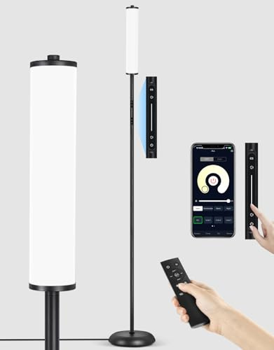 OUTON LED Stehlampe mit Fernbedienung & App-Steuerung, 16 Millionen Farben, 32 Szenenmodi & Musik-Synchronisation, 1500LM Stehleuchte, Moderne ecklampe für Wohnzimmer, Schlafzimmer, Gaming, Schwarz