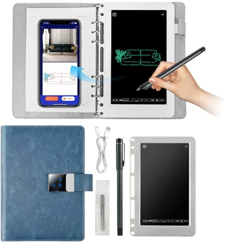 Denash Cuaderno Digital con Lápiz Inteligente, Sincronización en Tiempo Real para Digitalizar, Convertir a Texto, Almacenar y Compartir Notas en Papel, Compatible con Teléfonos