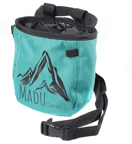 Madu Climb Premium Rock Climbing Chalk Bag – Chalk Pouch with Zippered Pocket, Brush Holder, Fleece Lining (Teal)