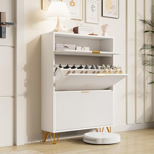MASAJIA Mobile Scarpiera Ingresso 80 cm, Armadio Scarpe Ingresso, 80×24×118,5 cm, Mobile Scarpe Bianco, Mobile di Riordinamento, Scarpe, Bianco, Armadio per Scarpe, Bianco, Facile da Montare