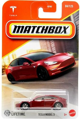 Matchbox Tesla Model 3 [Red] 04/125, 1:64 Scale Diecast Toy Vehicle