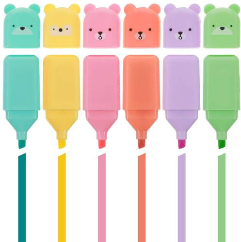 Mabor 6 stycken minimarkeringspennor, set 1–5 mm vinklad highlighter för markering av texter och klackar, skolmaterial (rosa, orange, gul, blå, lila, grön)