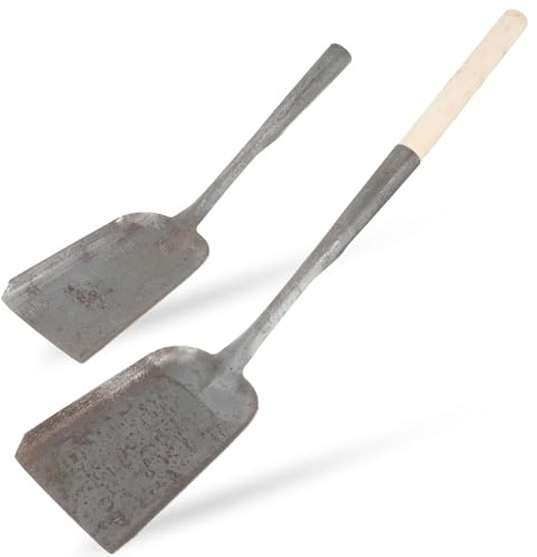 HOLIDYOYO Pala para Carbón de Cocina 2 Piezas Pequeña de Hierro Negro Multifuncional Mango de Madera, Resistente al Agua, Práctica para Chimenea, Fogata y Limpieza Doméstica