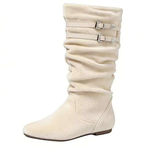 Jemnpela Botines de Ante para Mujer Caña Media Estilo Retro Arrugado Punta Redonda Tacón Bajo Plano Cremallera Lateral Completa Calzado Casual para Todas las Estaciones para Trabajar Citas y Viajar