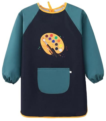 DINSAGE Tablier de peinture pour enfants du primaire, blouse de peinture pour enfants de 7 à 12 ans, aquarelle pour enfants à l'école et pour les loisirs créatifs à partir de 6 ans (Noir + Vert)