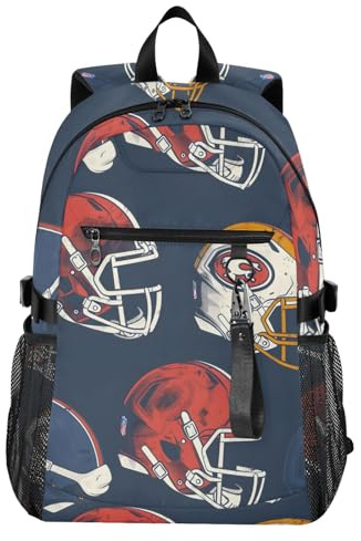 Mnsruu Sac à dos de voyage pour ordinateur portable de 14 avec casque de football américain pour homme et femme - Léger et décontracté