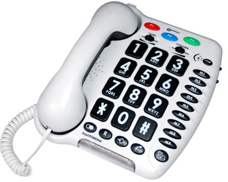 Geemarc Amplipower 40 - Amplified Corded Telephone with Tone and Volume control, Large Buttons and One-touch Memories - Hearing Aid Compatible - Specialized for Hearing Impaired - UK Version - White