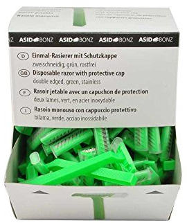 AsidBonz 20 Stück Einmalrasierer, Einwegrasierer, Schutzkappe, zweischneidig, grün, Unisex – Erwachsene