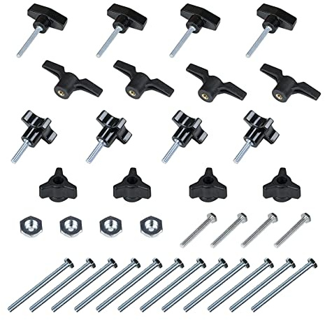 POWERTEC 71130 T-Track Knob Kit with 1/4-20 by 1-1/2 Hex Bolts and Washers, Set of 36, T Track Bolts, T Track Accessories for Woodworking Jigs and Fixtures