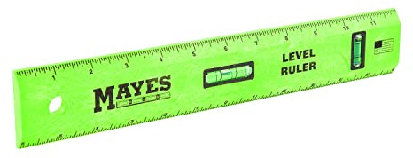 Mayes 10742 Polystyrene Level Ruler 12, Precision Measuring and Leveling Tool, Plumb and Level Vials with SAE and Center-Finding Scale, for Framing, Hanging, Made in the USA
