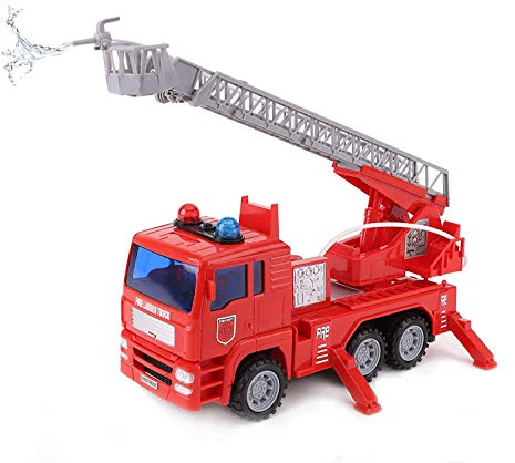Toyland® Rotes Feuerwehrauto 25 cm mit ausziehbarer Leiter - Mit Lichtern und Geräuschen und echtem Sprinkler