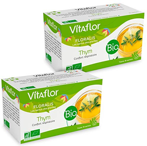 TISANES THYM | Pack 2X20 Sachets | Mal de gorge ? Coup de froid ? Procure un effet apaisant et agréable sur la gorge irritée le pharynx et les cordes vocales | VITAFLOR