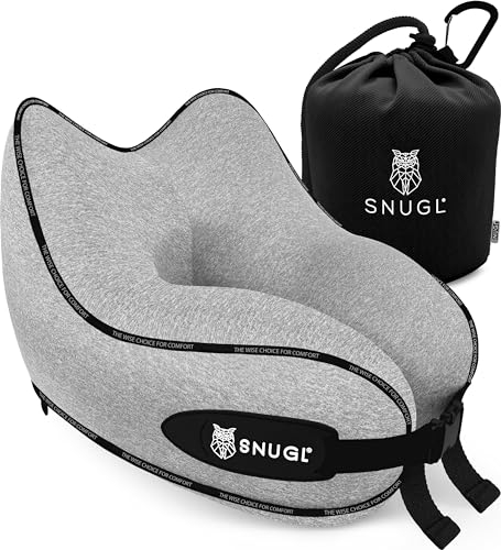 SNUGL Nackenkissen Memory Foam Waschbar & Verstellbar | Kuscheliges Nacken Reisekissen Für Flugzeug, Auto & Unterwegs | Reise-Kissen Nackenhörnchen, Neck Travel Pillow (Grau, Erwachsener Klein)
