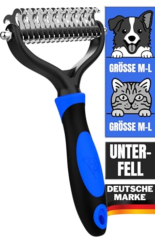 DEZENDO® Unterfellbürste für Hunde & Katzen mit MITTEL- bis LANGHAAR | Tierhaarbürste gegen Verknotungen | Perfekte Fellpflege mit der Katzenbürste & Hundebürste Unterwolle | easy Groom Fellbürste M-L