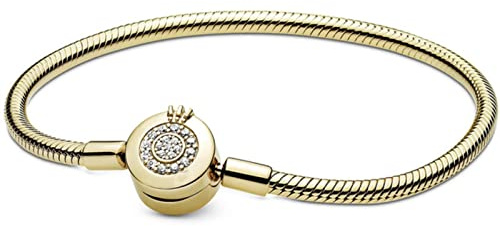 Kaytong Or Rose et Argent étincelant Couronne O chaîne Serpent 925 Bracelet en Argent Sterling Bracelet Perle Charme Bricolage Bijoux Simples-Or, 20 cm