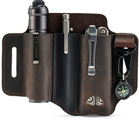 VIPERADE PJ29 EDC Lederscheide, Multitoolscheide/Werkzeuge Holster/Messergürtelscheide/Taschenlampenscheide für Leatherman Multitools/Messerscheide, handgefertigte Organizerscheide -Braun