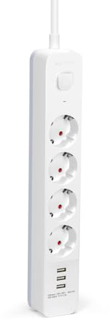 Aigostar Regleta Enchufe, Alargador Enchufe de 4 Tomas Corrientes y 3 Rápida USB Tomas, Enchufe Multiple Regleta con Interruptor, Blanco