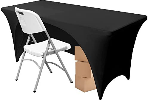 Time to Sparkle 4ft Stretch Spandex Table Cover for Rectangle Tables with Open Back - Universal Rectangular Fitted Tablecloth Protector for Wedding, Banquet and Party Black