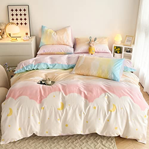 GETIYA Ropa de cama para niños, 135x200 cm, algodón y niñas, ropa de cama, diseño de estrellas, luna, nube, ropa de cama para adolescentes y niñas, multicolor con 1 funda de almohada de 80x80 cm