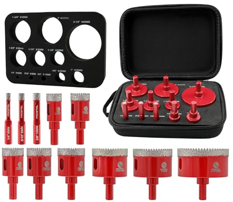 Diamond Core Drill Bit Set - FOCSTOL 11pcs (6/8/10/20/25/28/32/35/45/50/65mm) Hole Saw Kit for Porcelain Ceramic Tile Marble Granite with Triangle Shank