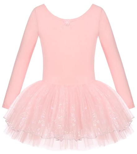 FONLAM Mädchen Ballettkleid Balletttrikot Baumwolle Ballettanzug Tanztrikot Tanzkleid Ballettrock Glitzer Ballett Tütü Kinder (8-9 Jahre, Rosa)