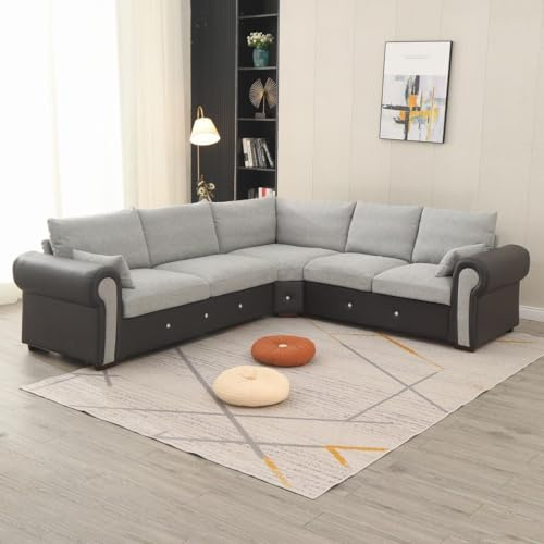 Panana Universal Corner Sofa L shaped Settee Upholstered Living Room Furniture Set (Light Grey, 6 Seater)