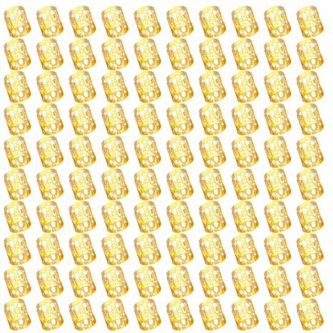 100 Piezas Anillos de Trenza de Pelo, Adornos para el Pelo, Accesorios para Pelo Trenzas，Ajustables Metálicos para el Cabello, Joyas de Pelo Trenzado, para Decorar el Cabello de Hombres y Mujeres（Dora
