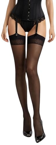 JUST BEAUTY TOUCH Womens Stockings Size S - XL 20 Den Geometric Patterned Top New Sheer Black Natural Tan White Colours Size Plus (L, Black)