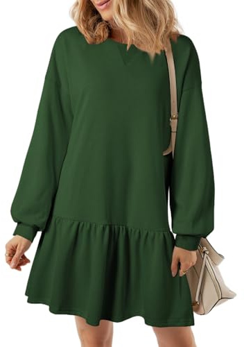 ABYOVRT Vestidos Sudadera Mujer Suéter de Punto de Manga Larga Cuello Redondo A-Line Casual Pullover Vestidos de Otoño Invierno,S-XL