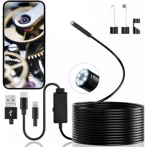 tlidfgeo 16.4FT Endoscope Inspection Camera, Endoscope Camera with 8 Adjustable LED Lights, 8mm IP67 Waterproof Tube, 1920P HD Borescope Inspection Camer a for iOS, Android, PCc