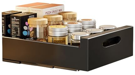 Telescopic Drawer, Extendable Drawer, Kitchen Organiser, (25 W x 43 D x 9 H cm) Cupboard Organiser Drawers, Storage Shelves for Kitchen Cabinets, Pantry Organisation Under the Sink, No Drilling