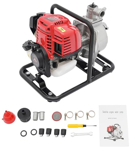 Bensinpump, smutsvattenpump, bärbar vattenpump med 8 100 l/h och 30 m matningshöjd, trädgårdspump med 4-takts bensinmotor och 8 m insugningshöjd, dragstart, metallfot, bärhandtag