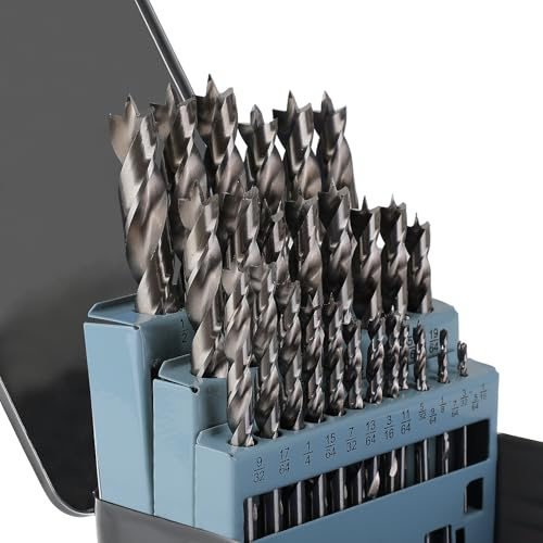 Brad Point Drill Bit Set 29Pcs (1/16 - 1/2) HSS Round Shank Drill Bit Set with Double Flutes Design for Hardwood, Plywood, Plastic Round Holes in All Types of Wood