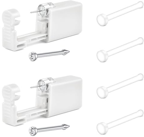 AceFun Nasenpiercing Set Silber 2 Pack Einweg Piercing Pistole selbst Nase Piercing Kit mit versilberten Nasen Stud Low Pain At Home Piercing Kit von selbst Familie Piercer Kit