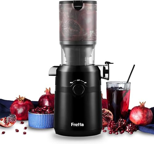 Fretta Entsafter,Slow Juicer mit 108MM Breite und Größere Fütterungsröhre,Füllvolumen für ganze Gemüse und Obst,BPA-frei Tritan-Material Entsafter,Einfacher Installation,200W