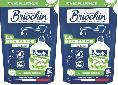 JACQUES BRIOCHIN - Recharge Liquide Vaisselle et Mains - Formule au Bicarbonate de Soude - 99,9% d'Ingrédients d'Origine Naturelle - Ecocert -Testé dermatologiquement - Fabrication Française - 450 ml