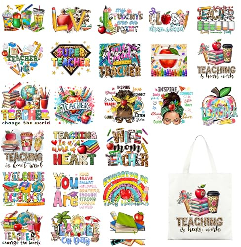 HTVSTD Leopard Teacher’s Day DTF Iron on Transfers 24pcs Iron on Decals | elastic printable layer,scratch resistant,high adhesion,ideal teacher’s day gift for casual clothes and textile decor