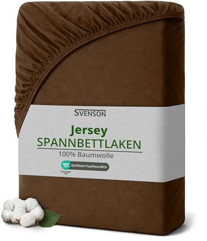 Svenson Jersey-Spannbettlaken – 100% Baumwolle, elastisch, bis 35 cm, geeignet für Boxspring- und Wasserbetten, weich und bequem, 200x220, Schoko Braun