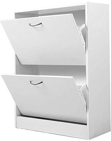 BAKAJI Scarpiera Portascarpe In Legno Melaminico Con 2 Ante a Ribalta E Doppia Profondita' Dimensioni 60x24x83,5cm (Bianco)