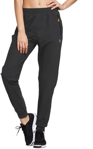 baleaf Joggingbyxor, dam, joggingbyxor, lätta sportbyxor, långa träningsbyxor, ventilerande löparbyxor, snabbtorkande joggingbyxor, dragkedjeficka, sommar, Aa-svart, XXL
