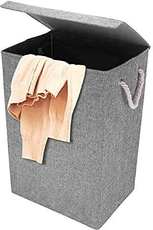 Youyijia Slim Laundry Baskets with Lid Foldable 72L Large Laundry Hamper Washing Linen Baskets Collapsible Laundry Bin Freestanding Tall Clothes Hamper for Laundry Rooms Bedroom Bathroom Grey