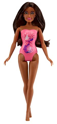 Dream Ella 578734EUC MGA Splash Doll-YASMIN-29 cm große Modepuppe mit braunem Haar & lila Prinzessin-Badeanzug-Fördert die Fantasie, tolles Geschenk-für Kinder ab 3 Jahren
