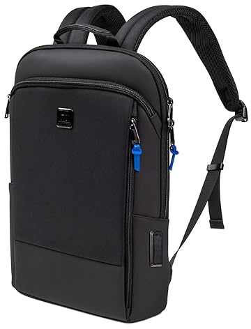 HUGH BUTLER Vincent Zaino da uomo - Zaino da lavoro e da viaggio con scomparto per laptop e tasca antifurto, Porta di ricarica USB - Impermeabile - Nero