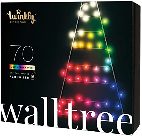 Twinkly Light Tree 2D, Flat Christmas Tree for Doors and Walls Indoors and Outdoors, 70 Mappable RGB and White LEDs, Compatible with Alexa and Google Home, IP44, App Mapping Christmas Decoration