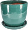 KOTARBAU® Garten Blumentopf ⌀ 31cm Keramik glasiert Türkisfarben mit Tropfschale