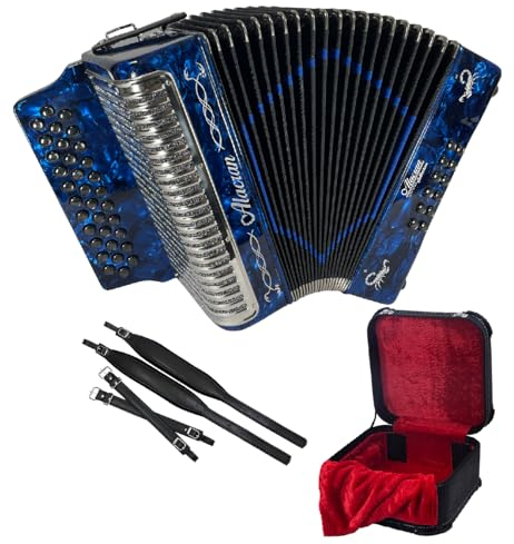 Alacran NAL3412 DLX Accordion Outfit: 34 Button, 12 Bass Accordion with Case and Straps (Fa/FBE, Dark Blue Pearl)