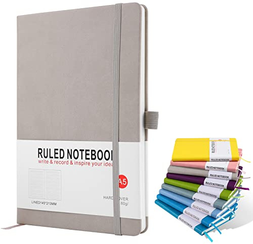 A5 Notebook, Journal Note Pad Hardback Journal Notebook A5 Notepad Composition Notebooks PU Leather Notebook for Office School Home Business Writing & Note Taking 200 Pages (100 Sheets)-Grey