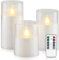 Homemory Wasserdicht Outdoor Flackernde Flammenlose Kerzen mit Realistischer Tanzender Flamme, LED-Kerzen, Batteriebetriebene Kerzen mit Fernbedienung und Zeitschaltuhr, Weiß Acryl, 3er-Set